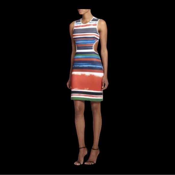 Clover Canyon Painted Horizon Stripe Cutout Neoprene Dress L $295 - Picture 4 of 6